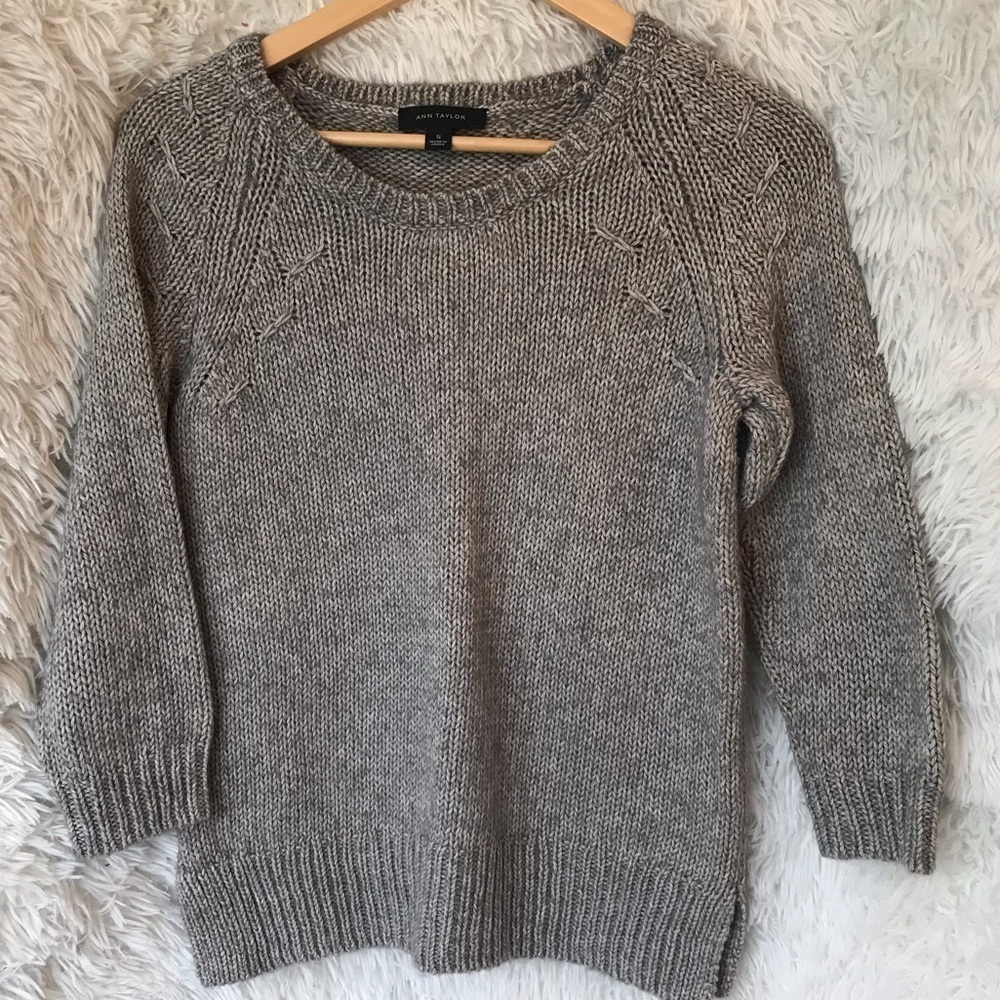ANN Taylor wool blend knitted pullover sweater.  Grey. Size small.